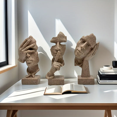 Conjunto de 3 piezas de decoración artesanal europea con máscaras de personajes abstractos simples, escultura para oficina y sala de estar
