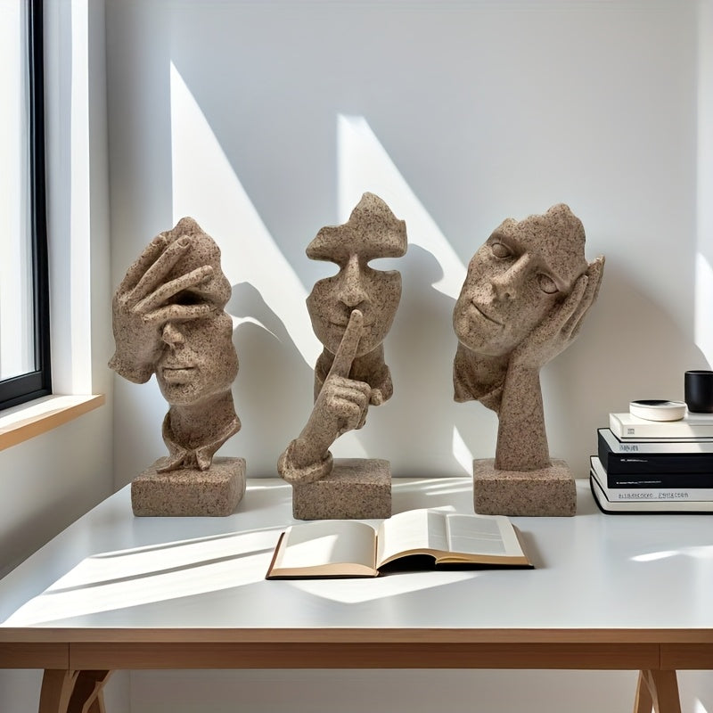 Conjunto de 3 piezas de decoración artesanal europea con máscaras de personajes abstractos simples, escultura para oficina y sala de estar