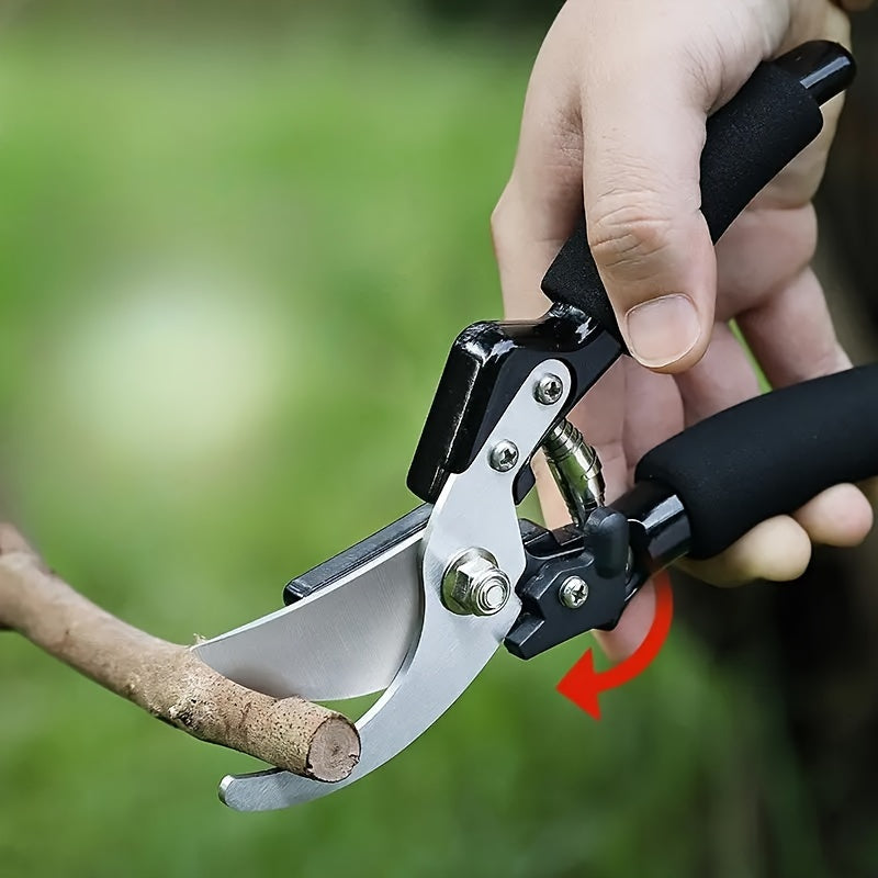 1pc Tijeras de Podar Premium UiUi de Alta Resistencia - Cuchillas de Acero Inoxidable de Alta Tensión, Mango Negro Ergonómico, Ideal para Jardinería y Paisajismo, Recorta Ramas Gruesas Sin Esfuerzo