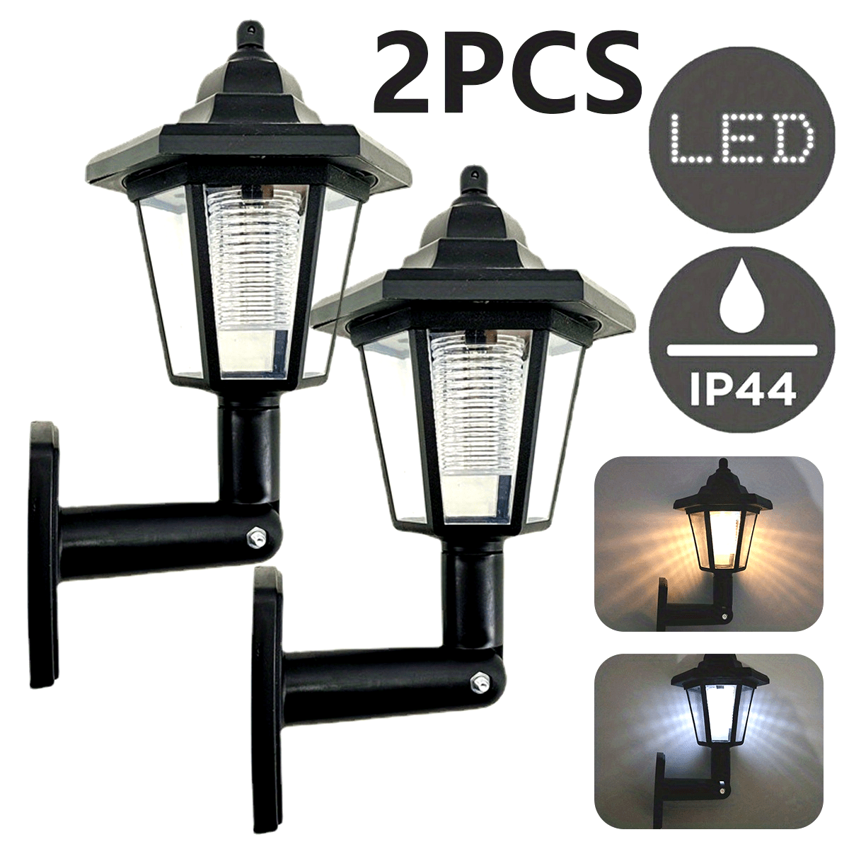 2 piezas Luces LED Solares Hexagonales para Exterior - Diseño de Linterna Vintage, Alimentadas por Sol con Batería de Niquel Recargable, Montaje Semi-Flush para Iluminación de Jardín, Patio y Pasillos, Luces Solares para Exterior, Iluminación de Patio, D
