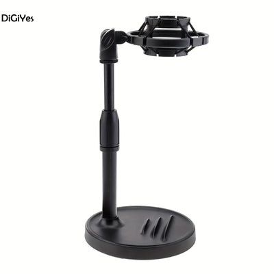 Soporte de Micrófono Ajustable para Escritorio con Soporte para Teléfono - Base Antideslizante y Resistente para Grabación, Juegos y Transmisiones - Negro