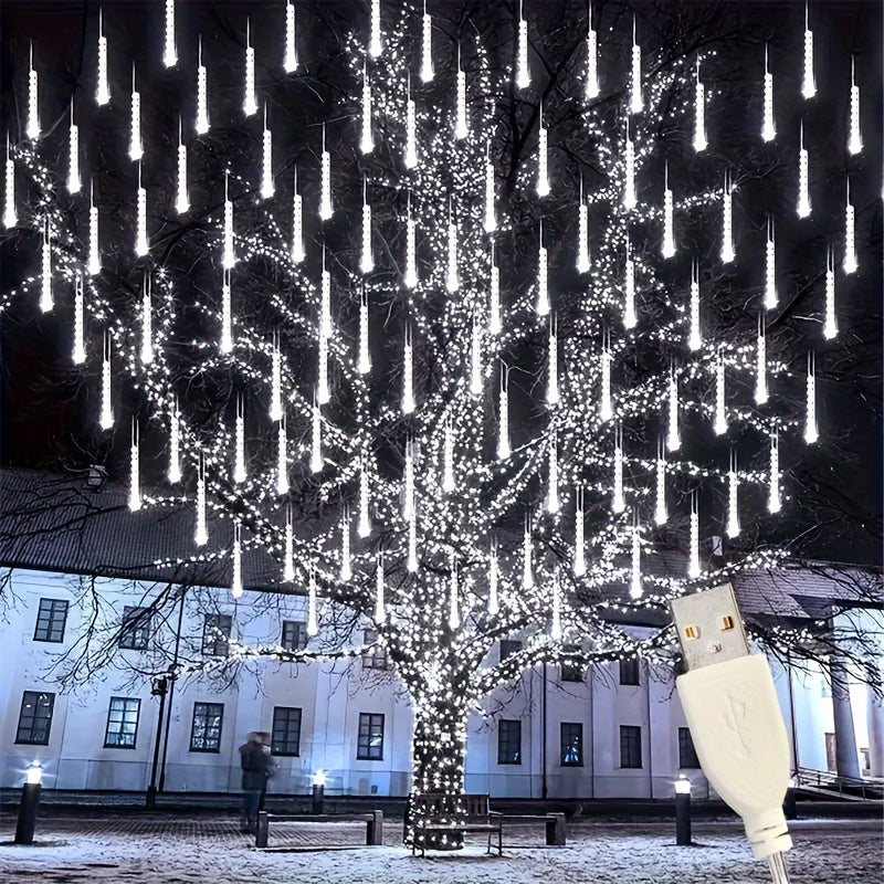 Luces LED de lluvia de meteoros USB, 192 LED, 8 hebras, 196 LED, ideales para decorar bodas, Navidad, Año Nuevo, Día de San Valentín y otras ocasiones festivas, disponibles en varios colores, sin batería