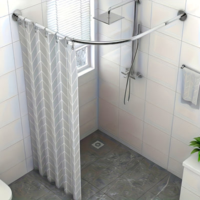 1pc Barra de Cortina de Esquina Ajustable sin Taladro - Organizador de Baño Montado en Pared, Acero Inoxidable Resistente al Óxido para Baño y Vestidor, Diseño Moderno, Acabado Metálico Elegante, Construcción Duradera