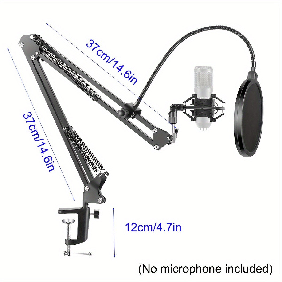 Soporte de micrófono ajustable de acero al carbono con brazo de boom, montaje de choque, pantalla de viento y soporte de filtro de pop - Montaje de escritorio con brazo de tijeras para transmisión en vivo, juegos, transmisión en vivo, grabación de audio