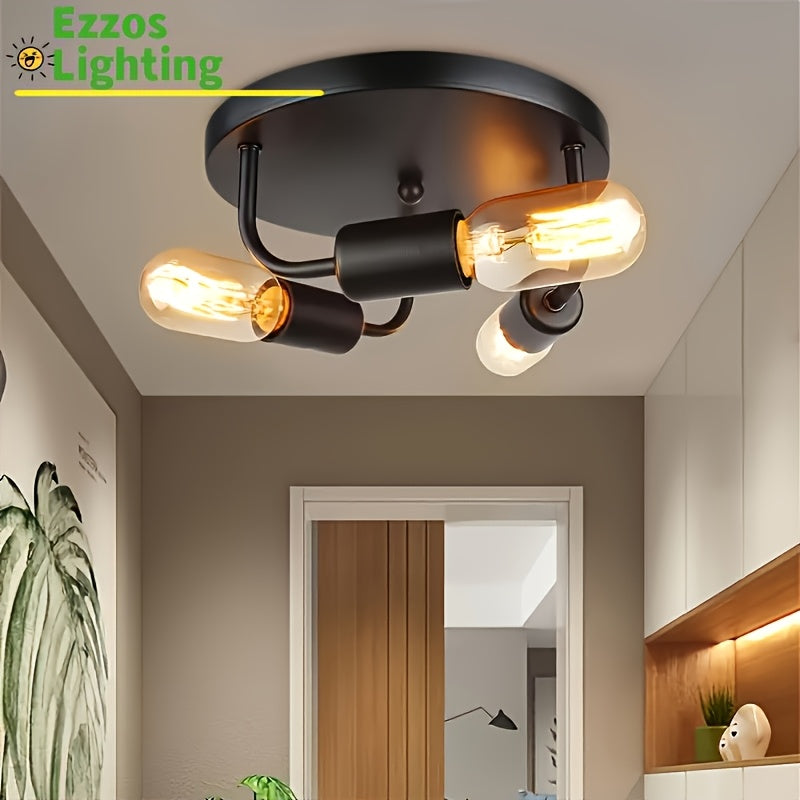 Luz de techo de estilo industrial moderno de mediados del siglo con tres cabezas, compatible con bombillas E26/E27, arte de hierro vintage adecuado para sala de estar, cabaña, dormitorio, cocina, balcón, pasillo, bar y otros iluminados comerciales (exclu