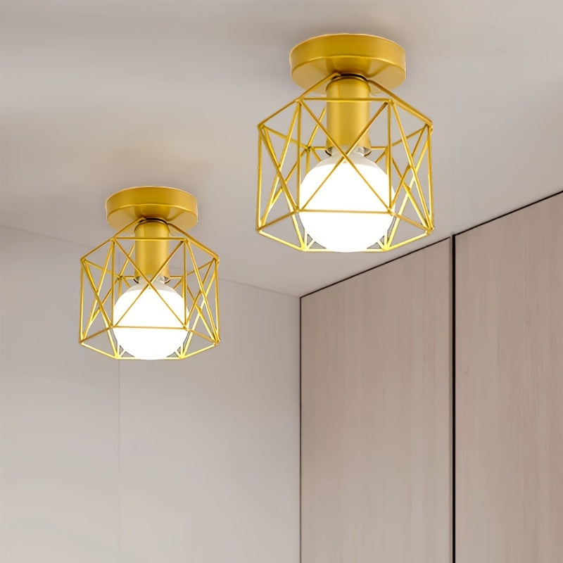 Lámpara de techo de hierro forjado nórdico - Base E27, montaje semienterrado, diseño minimalista moderno para pasillos, entradas, salas de estar y balcones - Sombrilla de lámpara de arte metálico rústico (bomba no incluida), iluminación de entradas, patr