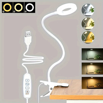 Linterna LED Recargable USB con Cuello Flexible 360°, Control de Atenuación Multinivel y Botón Ojo-Cuidado para Videoconferencias, Luz de Escritorio Ahorradora de Espacio para Lectura y Oficina, Luz de Cultivo para Plantas en Interiores