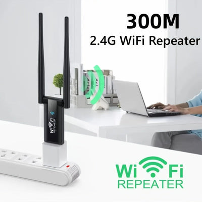 Amplificador de señal WiFi de doble banda de 2.4G con velocidad de 300Mbps, doble antena y control de APP - Configuración fácil, no requiere energía para la mejora de la señal WiFi en interiores, oficina en casa pequeña, diseño moderno, material duradero