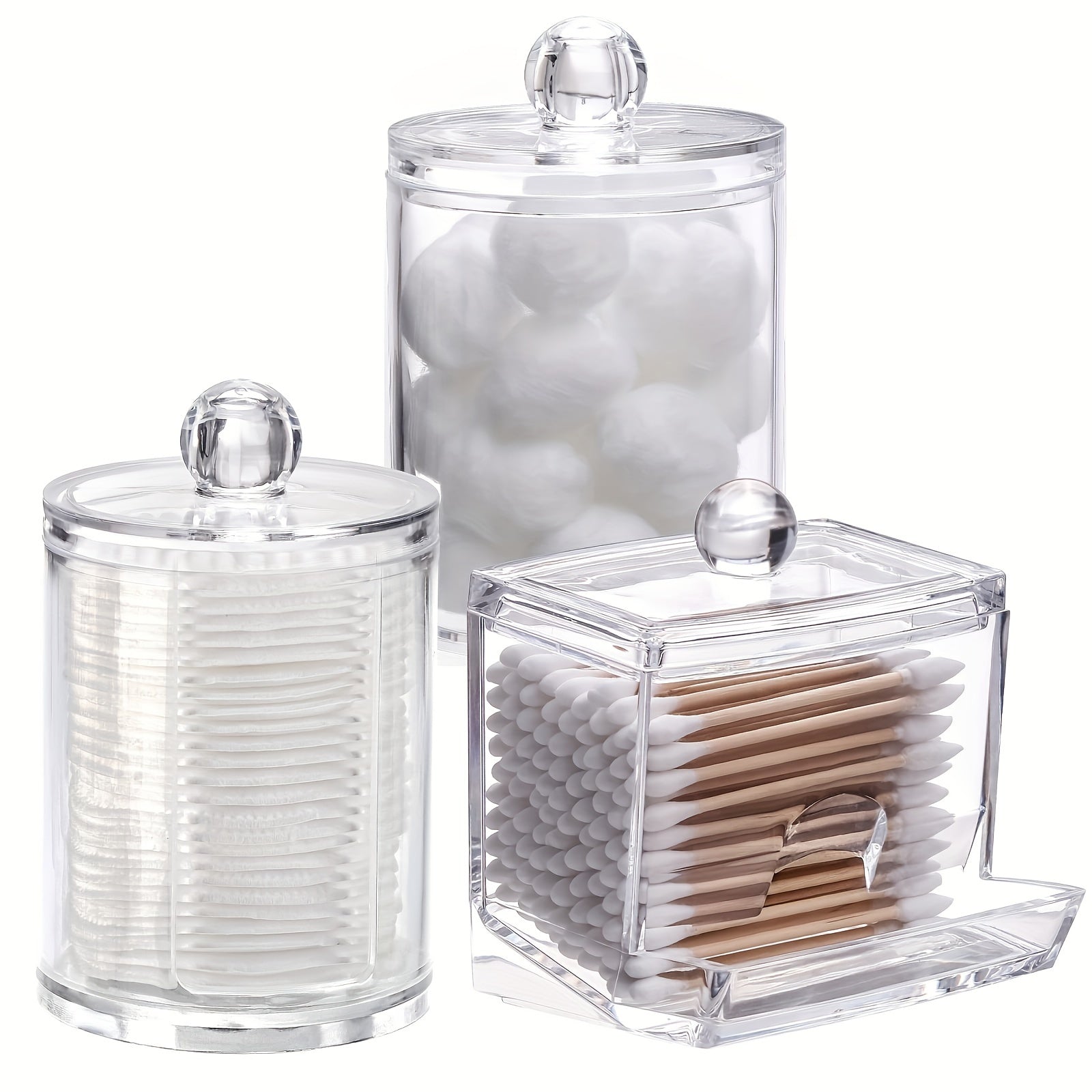 3 Piezas de Tarros Acrílicos Transparentes con Tapas – Organizador para Maquillaje, Baño y Hogar, Diseño Multicompartimento para Fácil Ordenación, Solución de Almacenamiento Elegante | Contenedores de Material Acrílico Claro