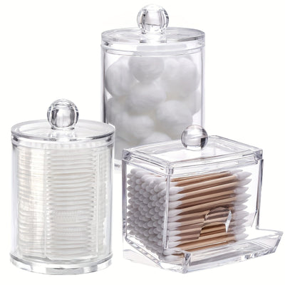 3 Piezas de Tarros Acrílicos Transparentes con Tapas – Organizador para Maquillaje, Baño y Hogar, Diseño Multicompartimento para Fácil Ordenación, Solución de Almacenamiento Elegante | Contenedores de Material Acrílico Claro