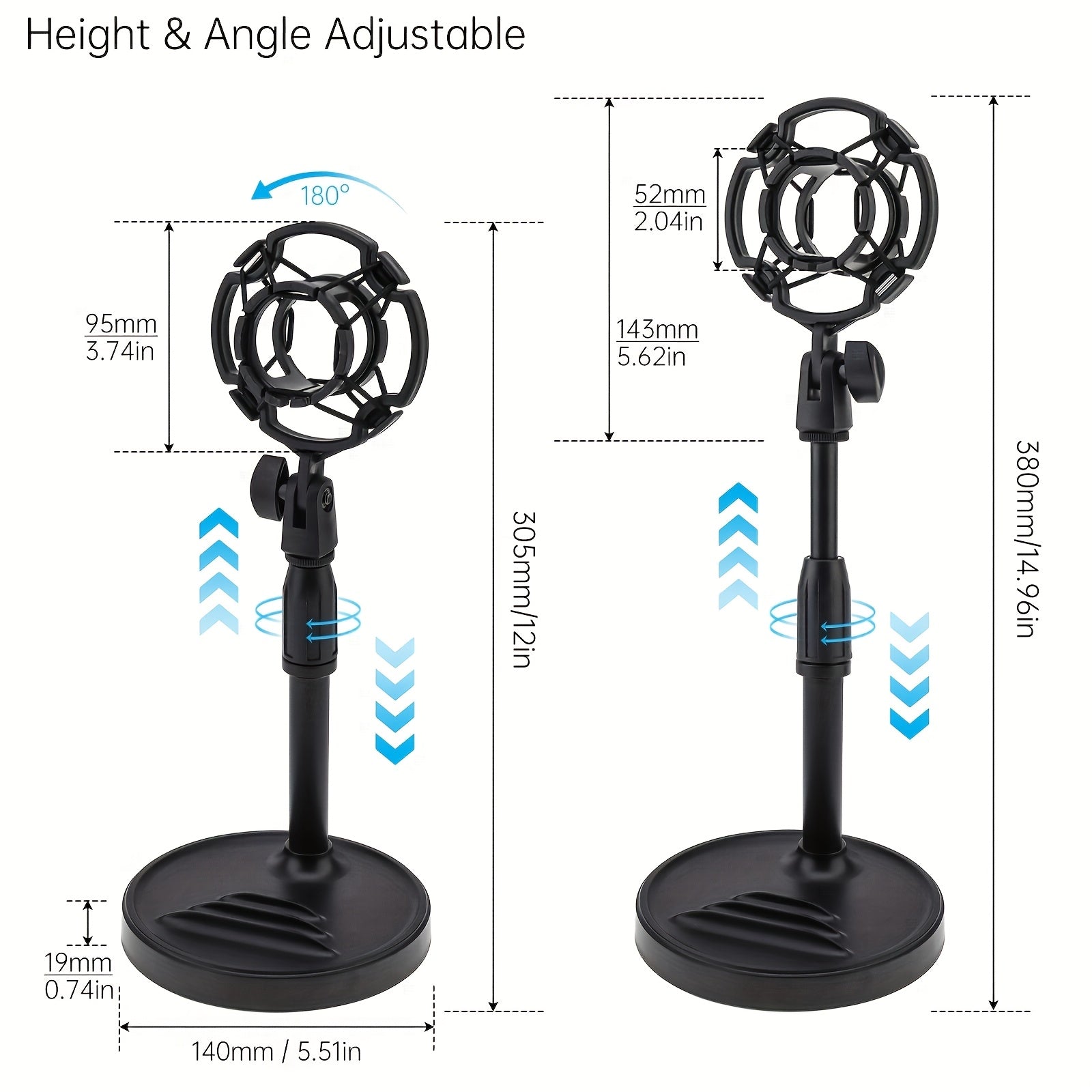 Soporte de Micrófono Ajustable para Escritorio con Soporte para Teléfono - Base Antideslizante y Resistente para Grabación, Juegos y Transmisiones - Negro