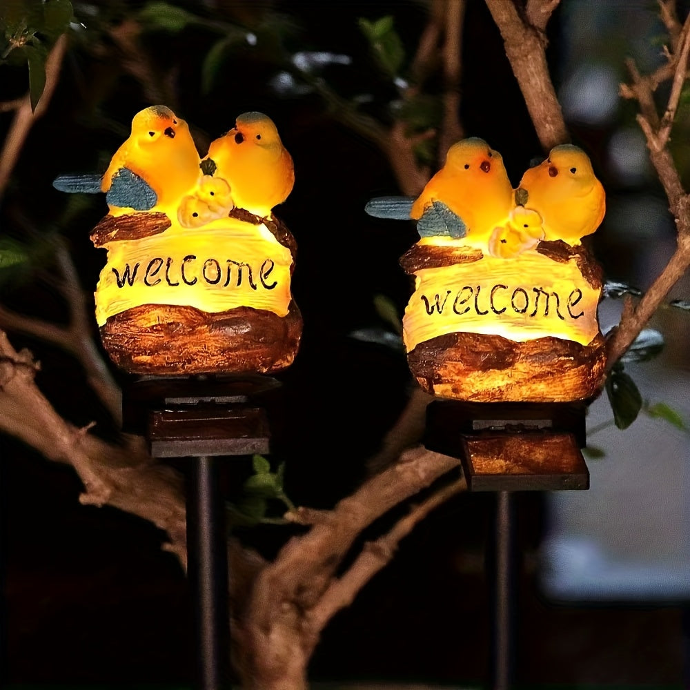 1pc Luces de Jardín con Forma de Pájaro Alimentadas por Energía Solar - Iluminación Ornamental, Brillo Amarillo Cálido Adecuado para Villas, Jardines y Senderos, Decoración Paisajística, Estacas de Resina para el Suelo, Adorno de Jardín con Aves