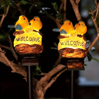 1pc Luces de Jardín con Forma de Pájaro Alimentadas por Energía Solar - Iluminación Ornamental, Brillo Amarillo Cálido Adecuado para Villas, Jardines y Senderos, Decoración Paisajística, Estacas de Resina para el Suelo, Adorno de Jardín con Aves