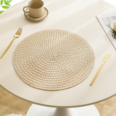 2/4/6 piezas Juego de manteles individuales de lino, tapetes de mesa tejidos redondos, 100% lino resistente al calor, decoración de comedor lavable, patrón a cuadros para uso doméstico y de cocina