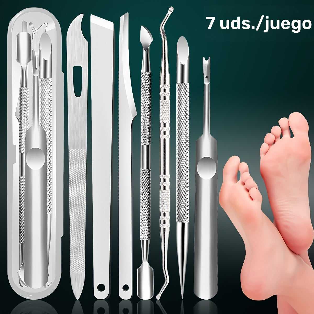 Kit de cuidado de uñas de acero inoxidable, 7 piezas: juego de cortacutículas de precisión y cortador de callosidades, sin aroma, incluye lima y limpiador de uñas, regalo perfecto para mujeres, piel muerta, regalos para el Día de la Madre, personas mayor