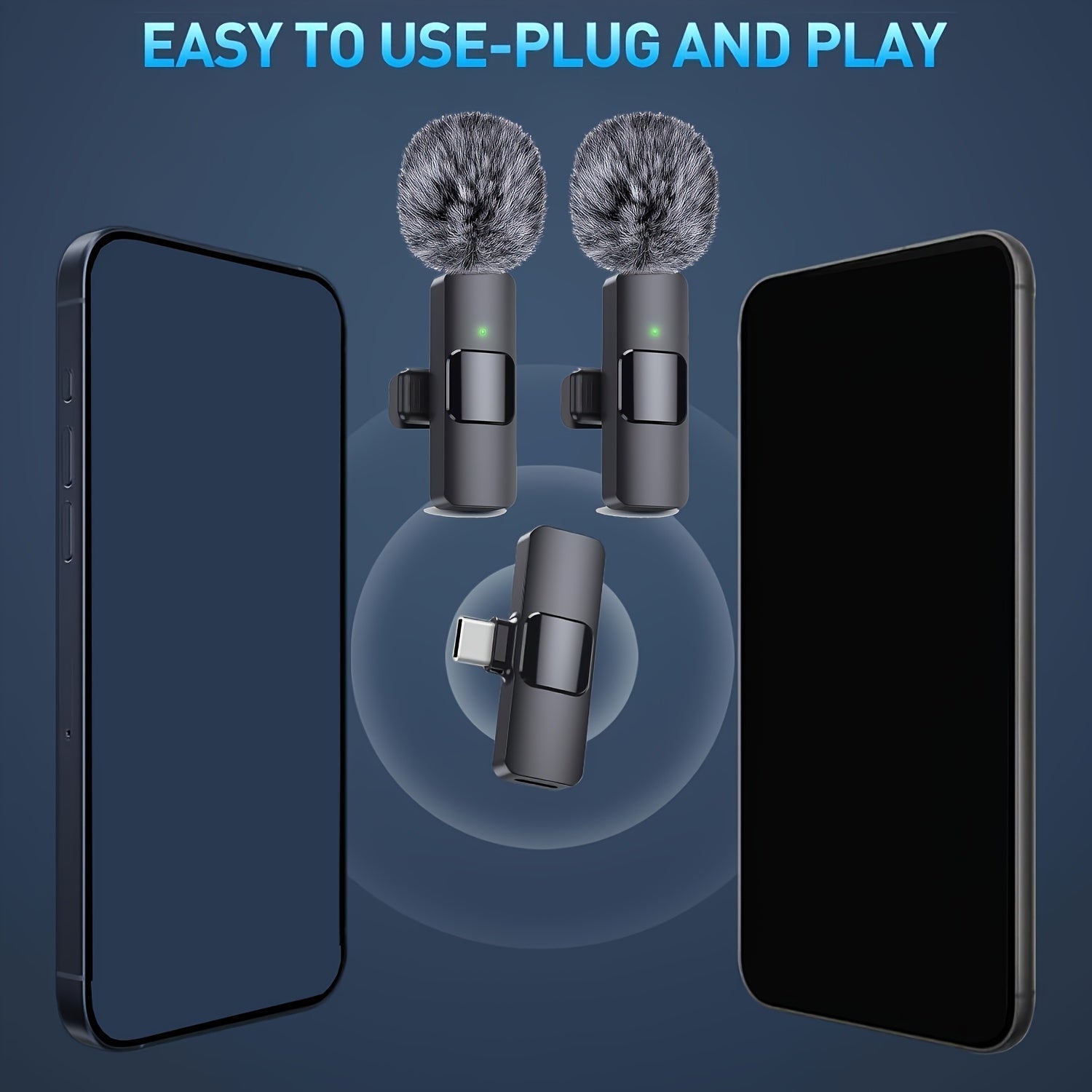 Sistema de micrófono lavalier clip-on inalámbrico, omnidireccional, con USB-C, grabación de un solo clic, carga USB, con batería de polímero de litio recargable, adecuado para transmisiones en vivo y conferencias de video.