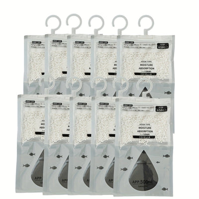 Paquete de 5/10 bolsas deshumidificadoras de gran capacidad de 500Ml, no se necesita electricidad para la deshumidificación de armarios y hogares, bolsas absorbentes de humedad, no requiere energía.