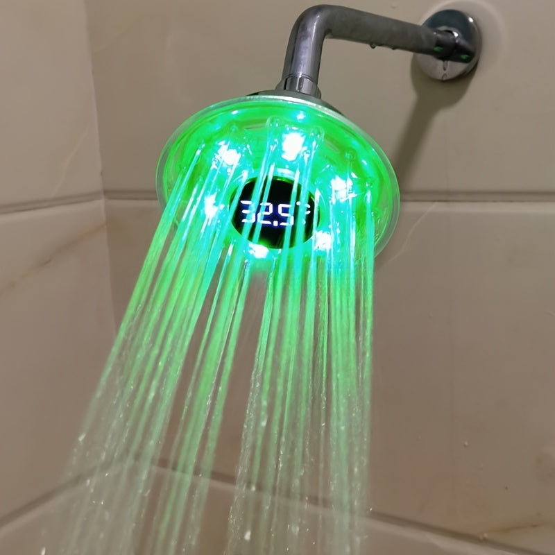 1pieza Lámpara LED hidroeléctrica montada en la pared, cabeza de ducha de plástico sin terminar de 4 pulgadas redondas con control de temperatura y cambio de color, ajuste de lluvia, ≤36V potencia hidroeléctrica