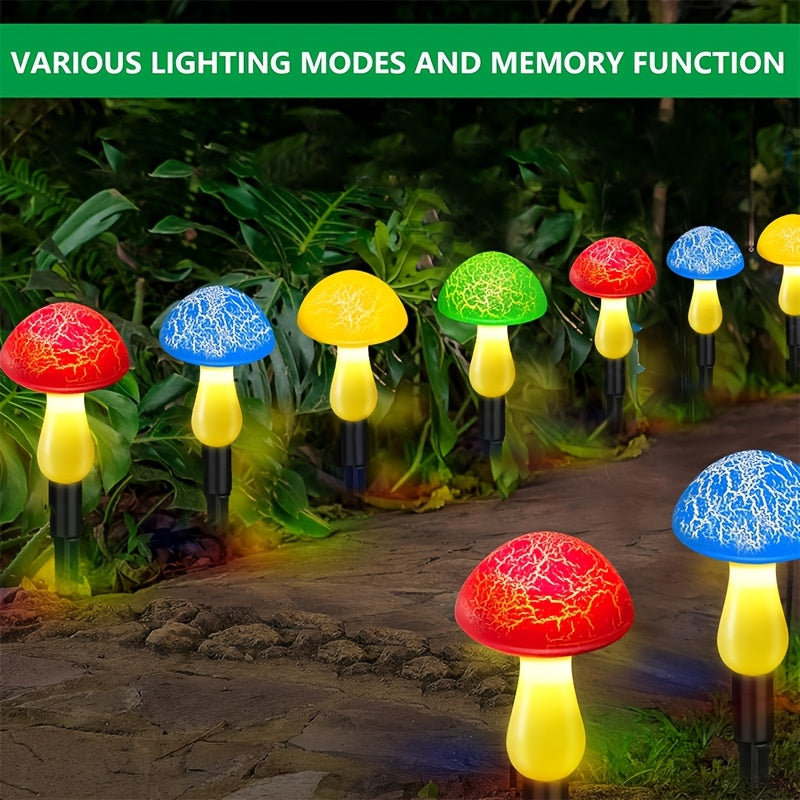 Luces solares de jardín en forma de hongo agrietado - Iluminación decorativa para exteriores, 8 modos de iluminación, encendido/apagado automático, ideal para Navidad, Halloween, bodas y fiestas, decoración de paisajes al aire libre, luces coloridas para