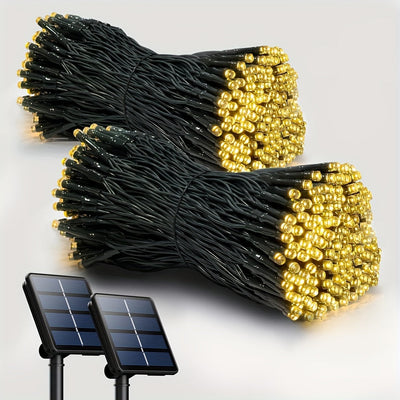 2 Paquetes de Luces Solares para Exteriores, 11.89 metros 100 LED Luces Solares de Navidad, Luces Solares con 8 Modos de Iluminación, Impermeable para Patio, Cerca, Balcón, Fiesta, Decoraciones de Árboles de Navidad, Decoraciones de Fiesta de Boda para J
