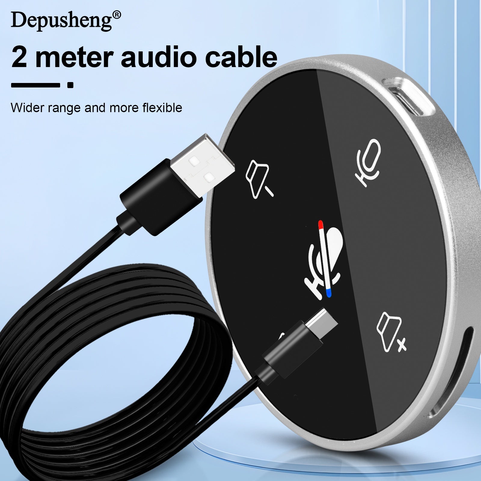 Altavoz y micrófono de conferencia Depusheng, compatible con ordenadores de sobremesa y portátiles, fácil de usar con enchufe y funcionamiento, incluye altavoz con indicador LED, ideal para llamadas en línea y grabación de video, en color negro.