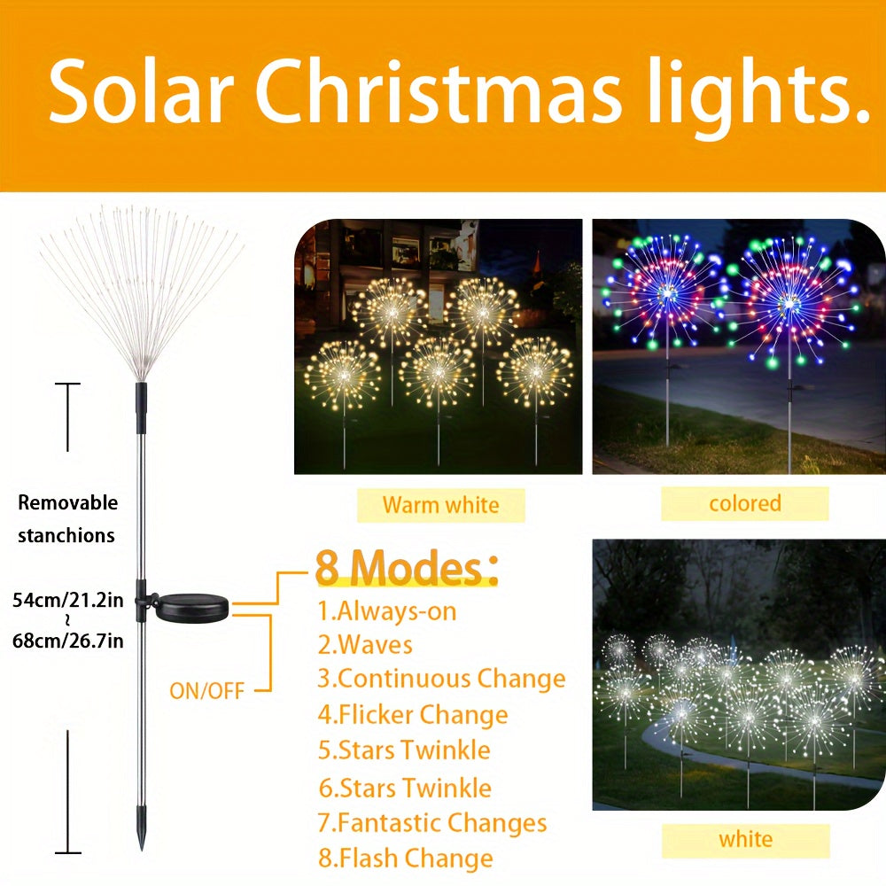 8 Modos de Iluminación para Exteriores, Luces Solares de Fuegos Artificiales, Patio, Jardín, Decoración de Iluminación para Exteriores Villa Eid Al-Adha Mubarak