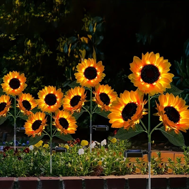 Luces Solares de Girasol, Pack de 3 Linternas LED para Jardín, Senderos, Patio y Decoración de Verano
