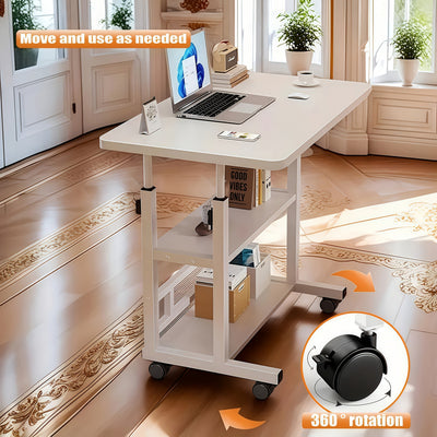 Escritorio de Computadora con Altura Ajustable, Disponible en /Blanco/Nogal, Ideal para Dormitorio, Sala o Residencia Estudiantil, Mesa Simple y Práctica para Escritura