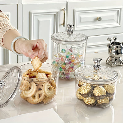 Tarro de Almacenamiento Hermético Transparente y Elegante para Café, Snacks, Dulces - Contenedor Redondo de Plástico Reutilizable con Tapa Abatible para Frutas Secas, Frutos Secos y Más - Perfecto para la Organización de la Cocina