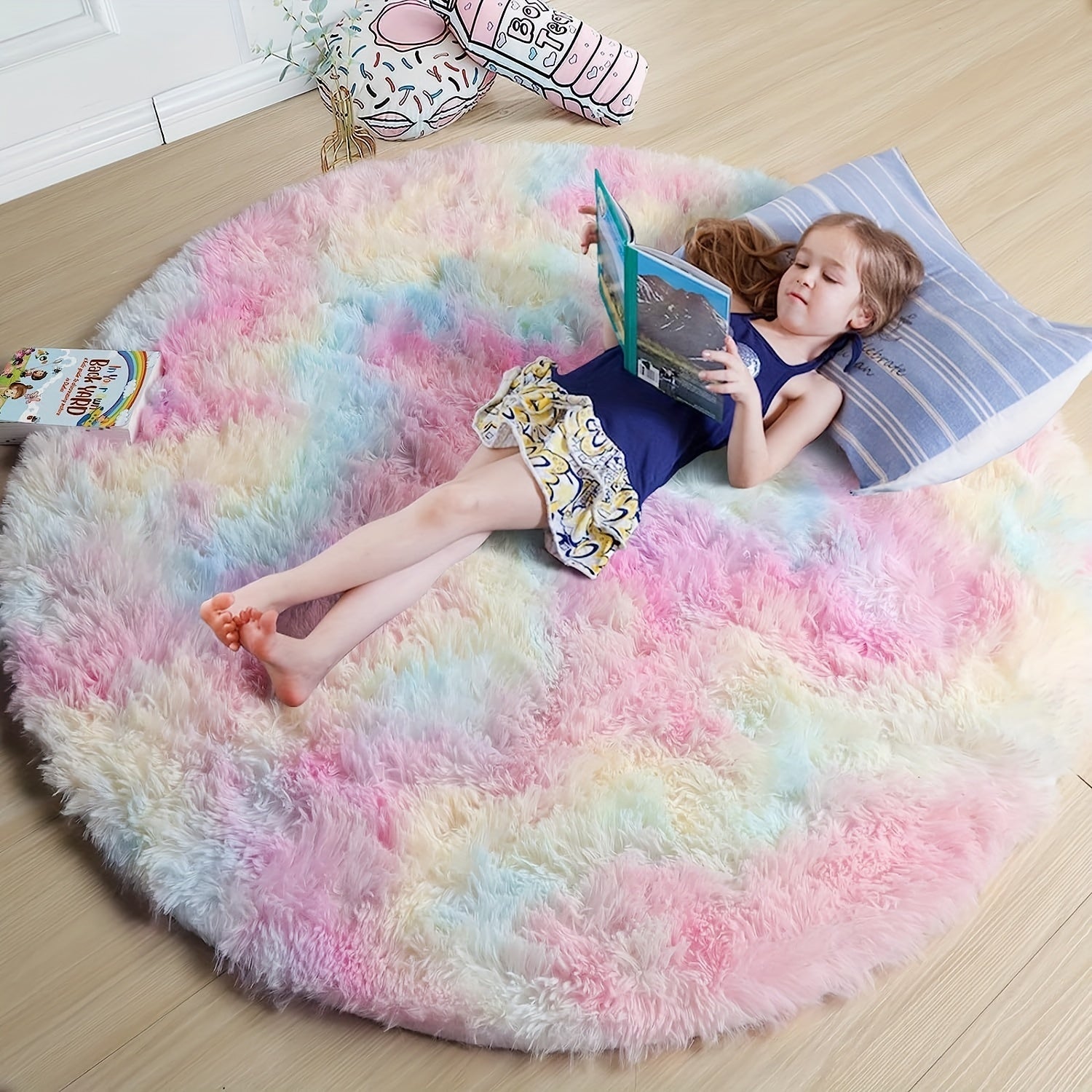 1 Pc Alfombra Redonda Arcoíris Esponjosa, Colores Tie Dye, Linda Alfombra De Piso, Alfombra Redonda De Juego Para Niños, Alfombras De Área, Alfombras Suaves Y Esponjosas Para Dormitorio, Sala De Estar, Habitación De Niños, Decoración De Habitaciones, Dec