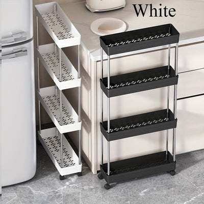 Carro de almacenamiento de cuatro niveles, carrito de varias capas para espacios reducidos - estantería de cocina, carrito de piso, organizador delgado, organizador de varias capas para sala de estar y baño.