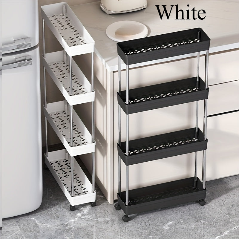 Carro de almacenamiento de cuatro niveles, carrito de varias capas para espacios reducidos - estantería de cocina, carrito de piso, organizador delgado, organizador de varias capas para sala de estar y baño.