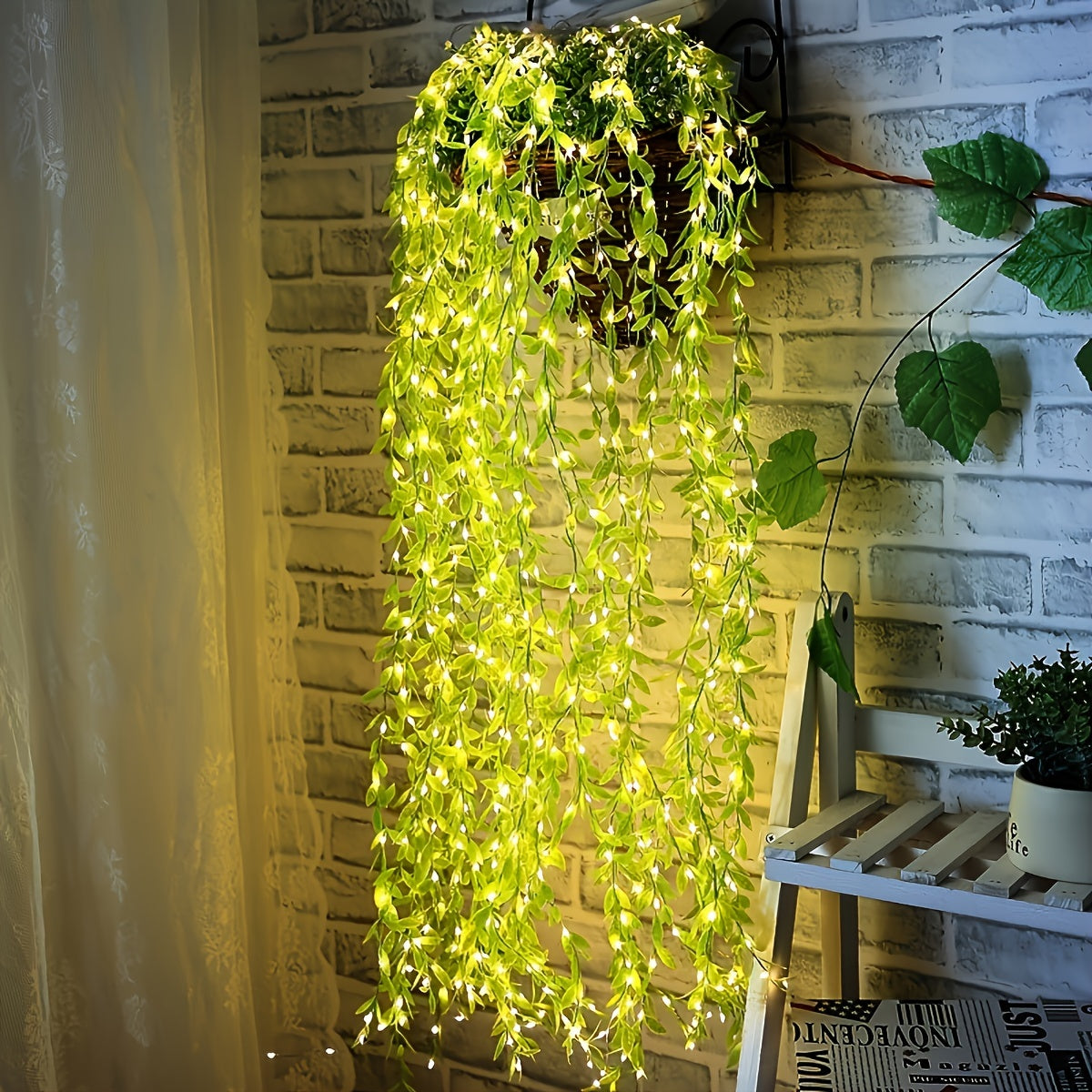 Luces de hadas de sauce artificial de 100 LED, material de PC, 8 modos de iluminación, alimentación por USB, sin batería, adecuadas para fiestas, bodas, decoración de dormitorio, Halloween, Navidad, Acción de Gracias, para mayores de 14 años (1 pieza)
