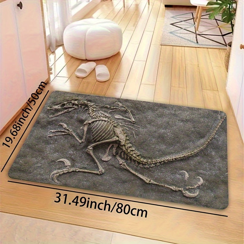 Alfombra de Peluche Suave con Diseño de Fósil de Dinosaurio - 8mm de Grosor, Lavable a Máquina, Alfombra de Suelo Texturizada Gris para Sala de Estar, Dormitorio, Cocina y Decoración de Entrada, Alfombra de Suelo Interior | Estampado de Fósil de Dinosaur