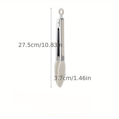 1pc Pinzas de Cocina de Silicona Premium - Resistentes al Alto Calor, Perfectas para BBQ, Sándwiches y Horneado - Acero Inoxidable Duradero con Mango Blanco Ergonómico - Herramienta de Cocina Esencial, Pinzas para Cocinar