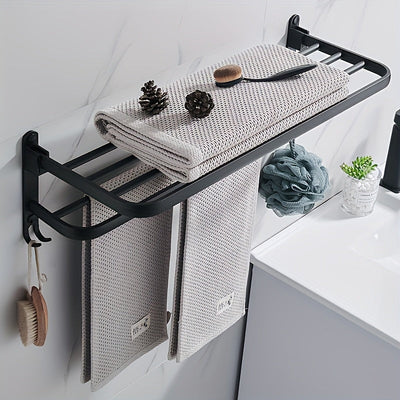 Diseño contemporáneo] Toallero de metal para pared con ganchos, organizador de baño ahorrador de espacio para toallas y accesorios, soporte para toallas de baño