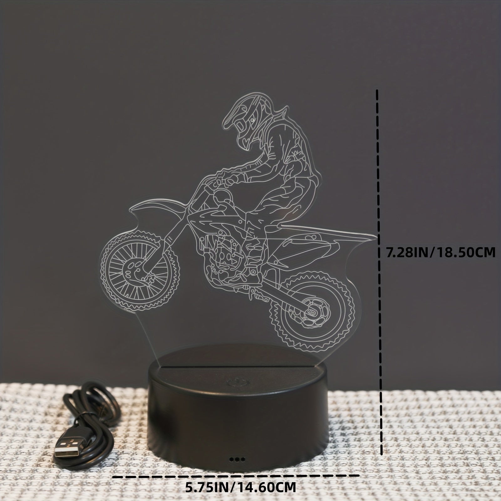 1pc Luz Nocturna de Carrera de Motocicleta 3D Activada por Tacto - Lámpara de Escritorio con Cambio de 7 Colores y Alimentación USB, Diseño Geométrico Moderno con Brillo Morado para Dormitorio y Decoración del Hogar, Decoración de Motocicletas