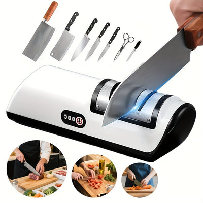 Afilar cuchillos de cocina profesional de 2 velocidades, dispositivo de afilado automático eficiente para cuchillos de chef/cuchillos de cerámica/cuchillos de frutas/cuchillos de corte, afilado y pulido rápido de acero, piedra de afilado eléctrica portát