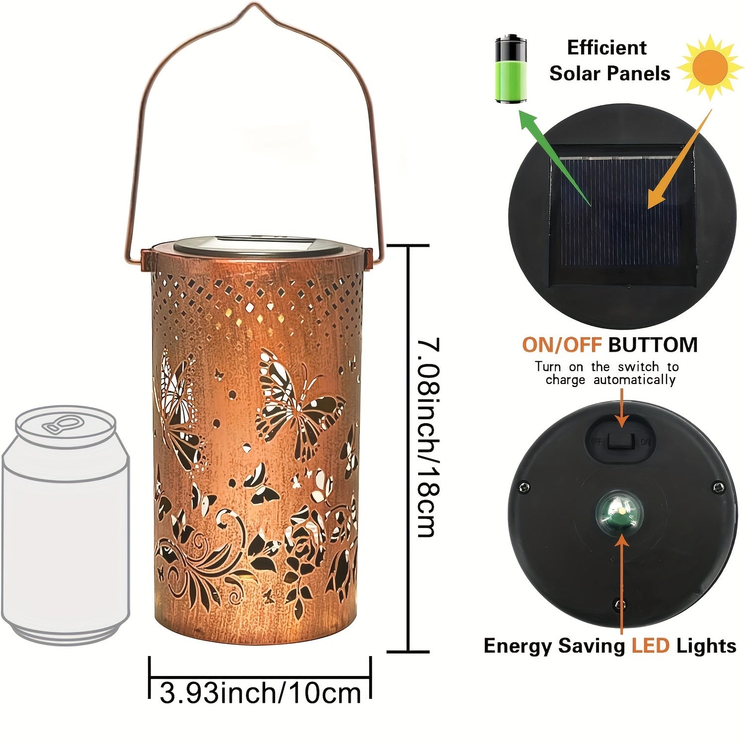 Luz de Jardín con Proyección de Mariposas Alimentada por Energía Solar - Farol Metálico Decorativo con Recortes Florales y de Mariposas, Brillo Cálido para Ambiente en Patio, Balcón o Césped, Regalo Ideal para Amigos y Familia, Decoraciones de Mariposas