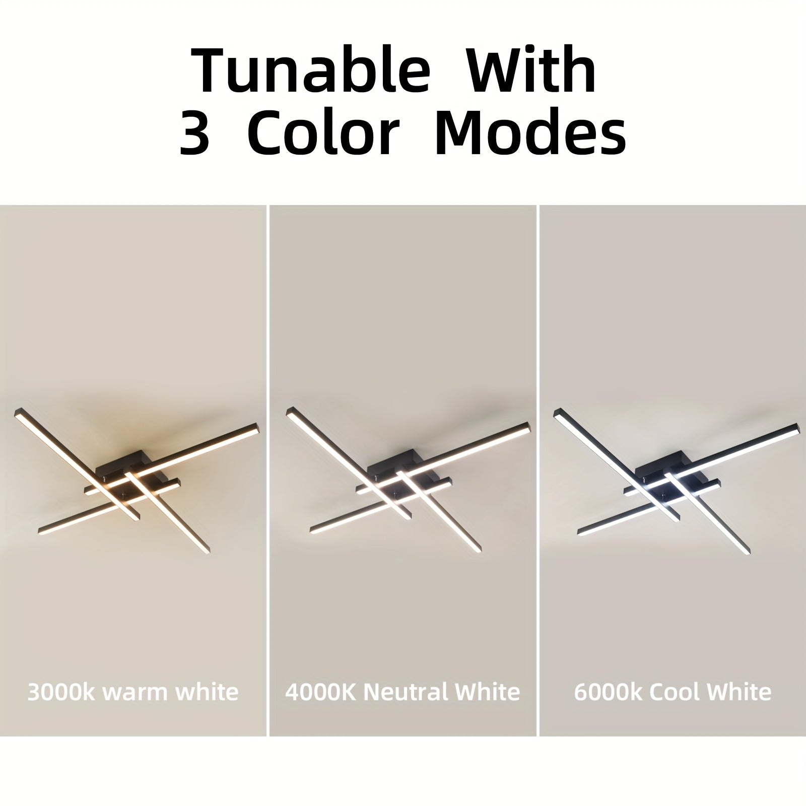 1pc 60.96cm 3-Color 4-Light Plafón de Techo 17w LED Regulable Iluminación de Techo Negro Empotrado Araña Lámpara de Techo para Cocina, Sala de Estar, Dormitorio