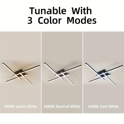 1pc 60.96cm 3-Color 4-Light Plafón de Techo 17w LED Regulable Iluminación de Techo Negro Empotrado Araña Lámpara de Techo para Cocina, Sala de Estar, Dormitorio