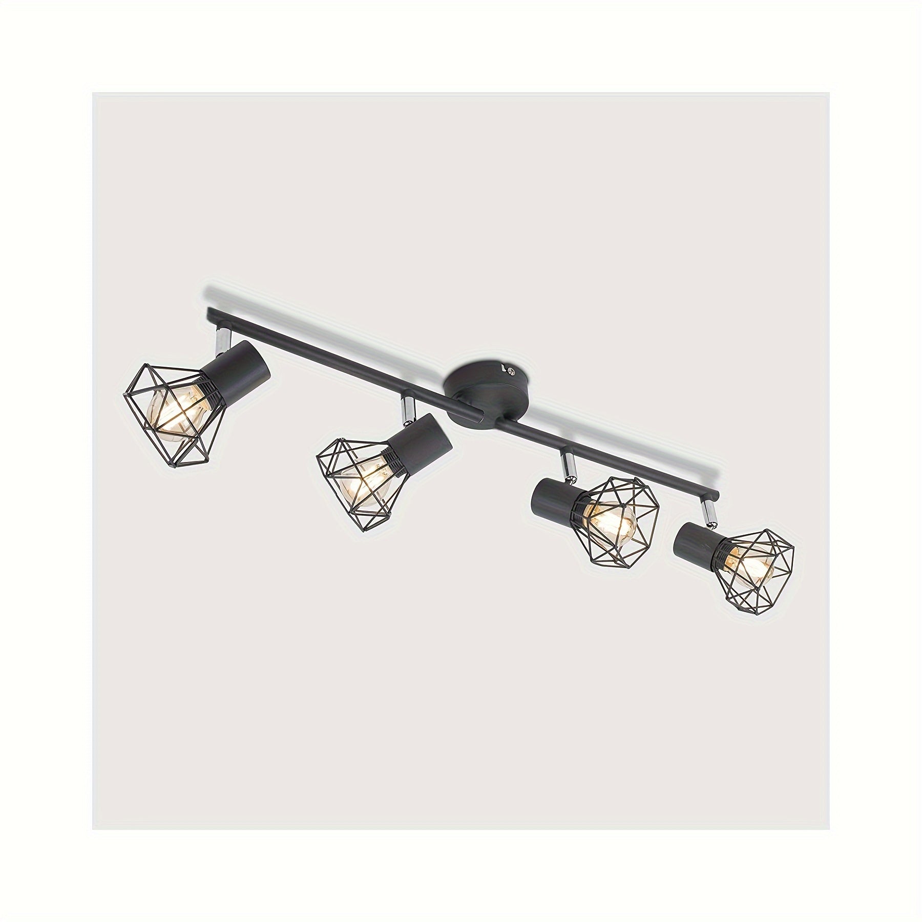 1pc HIMGOR Industrial Luz de techo de montaje semibrillo de 4 luces, jaula de metal negro con base E14, diseño desmontable para dormitorio, sala de estar y comedor - No incluye bombillas, incluye accesorios de instalación, lámpara de techo para sala de e