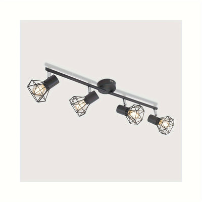 1pc HIMGOR Industrial Luz de techo de montaje semibrillo de 4 luces, jaula de metal negro con base E14, diseño desmontable para dormitorio, sala de estar y comedor - No incluye bombillas, incluye accesorios de instalación, lámpara de techo para sala de e
