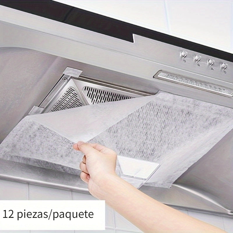 Filtros absorbentes de grasa para campana extractora universal de 12 piezas - Resistente a altas temperaturas, desechables, pantallas antiadherentes para limpieza de ventilación de cocina