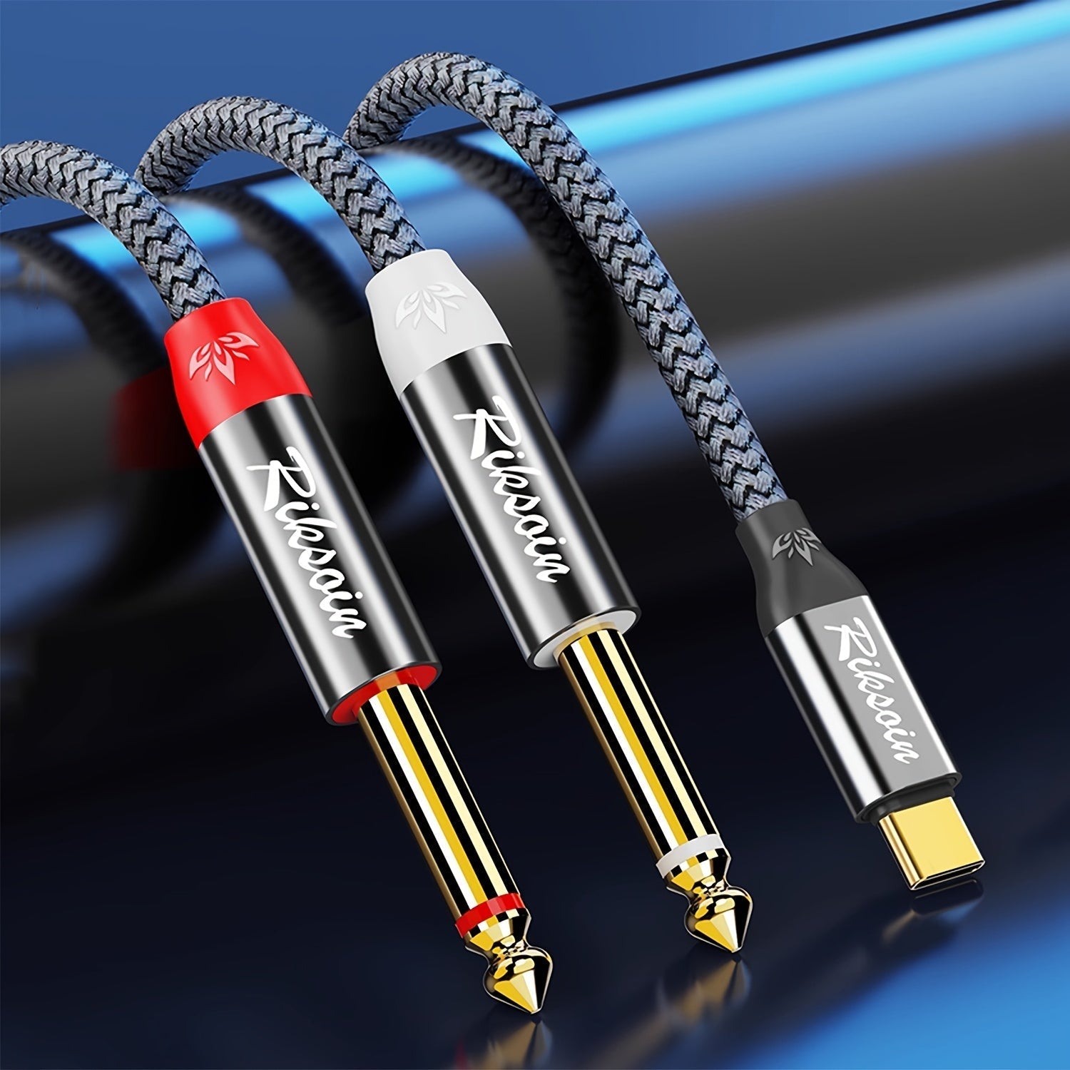 RIKSOIN Cable USB tipo C a doble audio de 6.35 mm, cable divisor estéreo Y de 1/4 pulgada, conector ATX de 4 pines, macho a macho, compatible con teléfonos, tabletas, computadoras portátiles, amplificadores, mezcladores, para equipos de sonido e iluminac