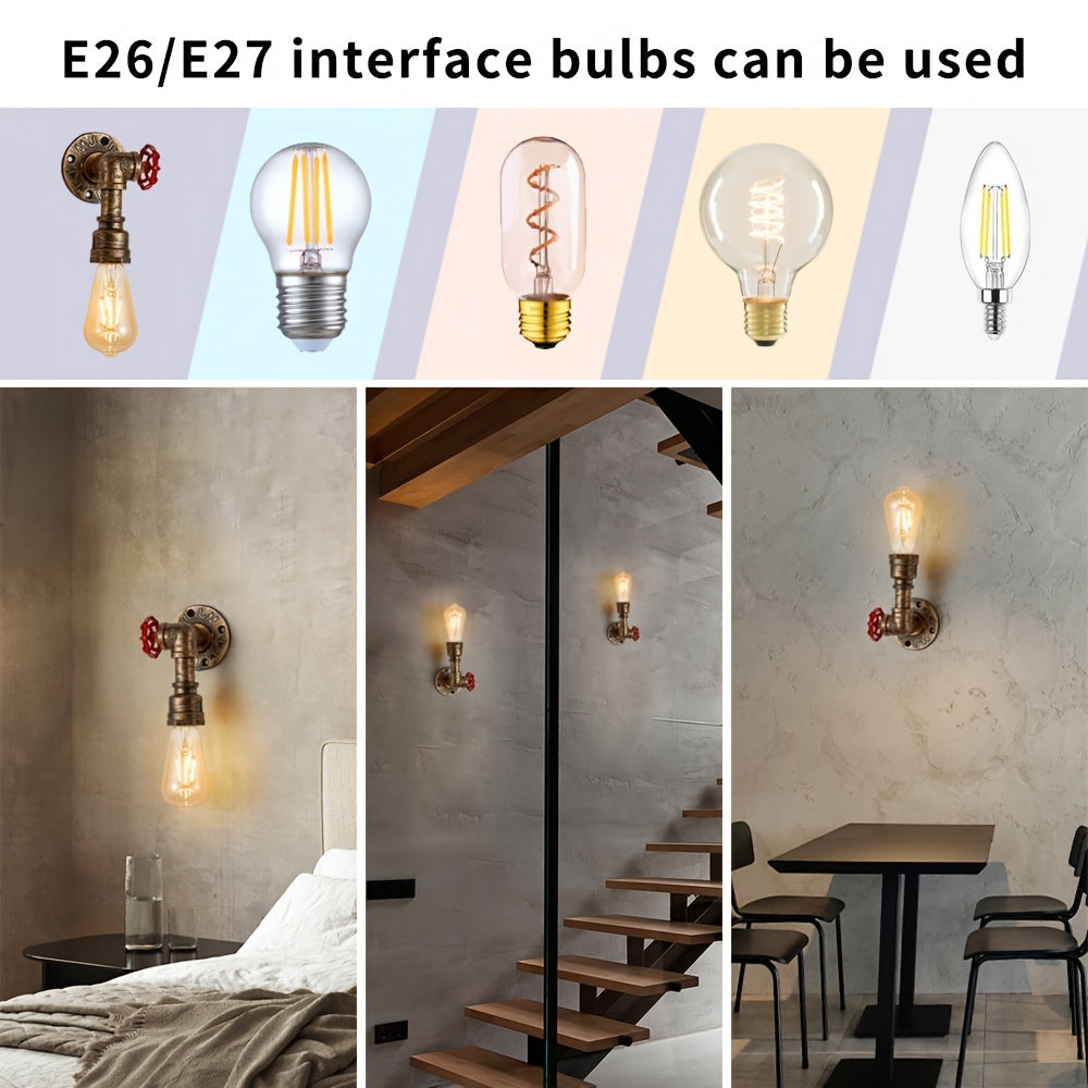 Apliques de Pared de Tubo Industrial - 1/2pcs Luces Metálicas Vintage para Dormitorio, Pasillo, Estudio - Bombilla E27 Incluida, Fácil Instalación