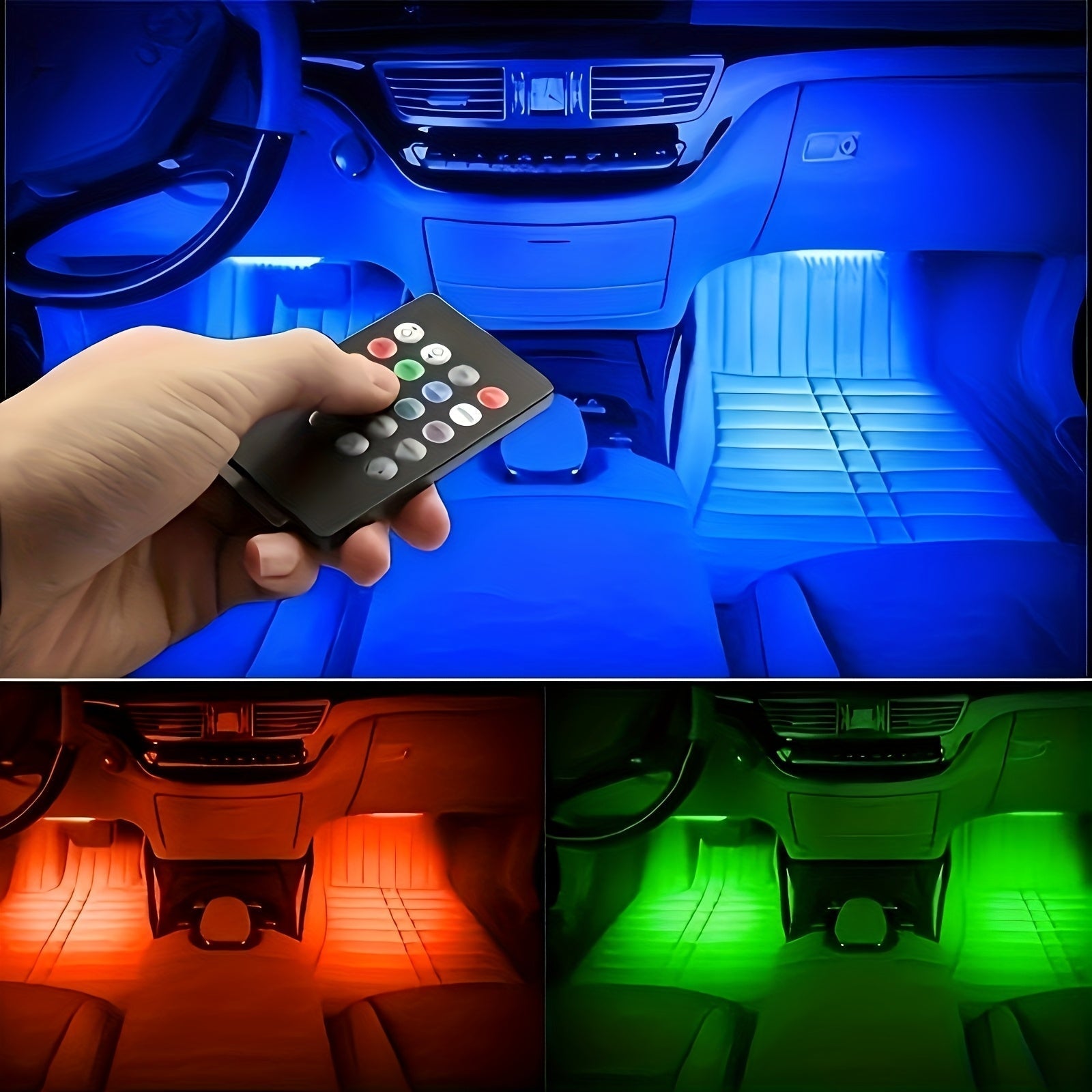 Conjunto de 4 Luces Ambientales para el Interiores del Coche, Lámpara Única Modificada con Colores, Luz de Ambiente USB Decorativa LED con Ritmo Musical