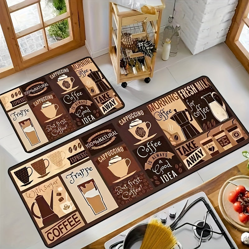 1/2/3 piezas de alfombra de cocina antideslizante con estampado de café vintage, decoración para el hogar en verano, apta para cocina, lavandería u oficina, lavable a máquina, felpudo de poliéster