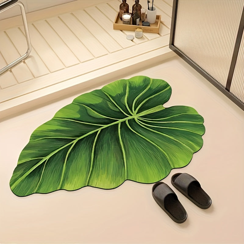 Alfombra de baño de lujo en forma de U con diseño tropical de hojas - Antideslizante, de poliéster de secado rápido en verde vibrante con textura realista - Ideal para decoración de baño, comedor, dormitorio, sala de estar y cocina - Solo lavado a mano