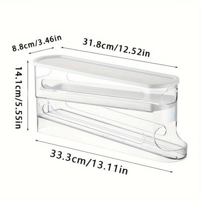 Contenedor de huevos automático de doble capa deslizable para 12-14 huevos, diseño con bisagra, conservador de huevos frescos, material plástico, sin contacto con alimentos, con organizador de huevos para refrigerador que ahorra espacio en la cocina